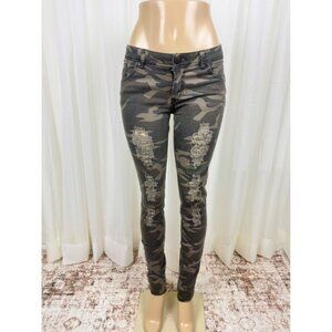 Women's RF Premium Jeans Camouflage Low Rise Distressed Ripped Skinny Jeans Sz 7